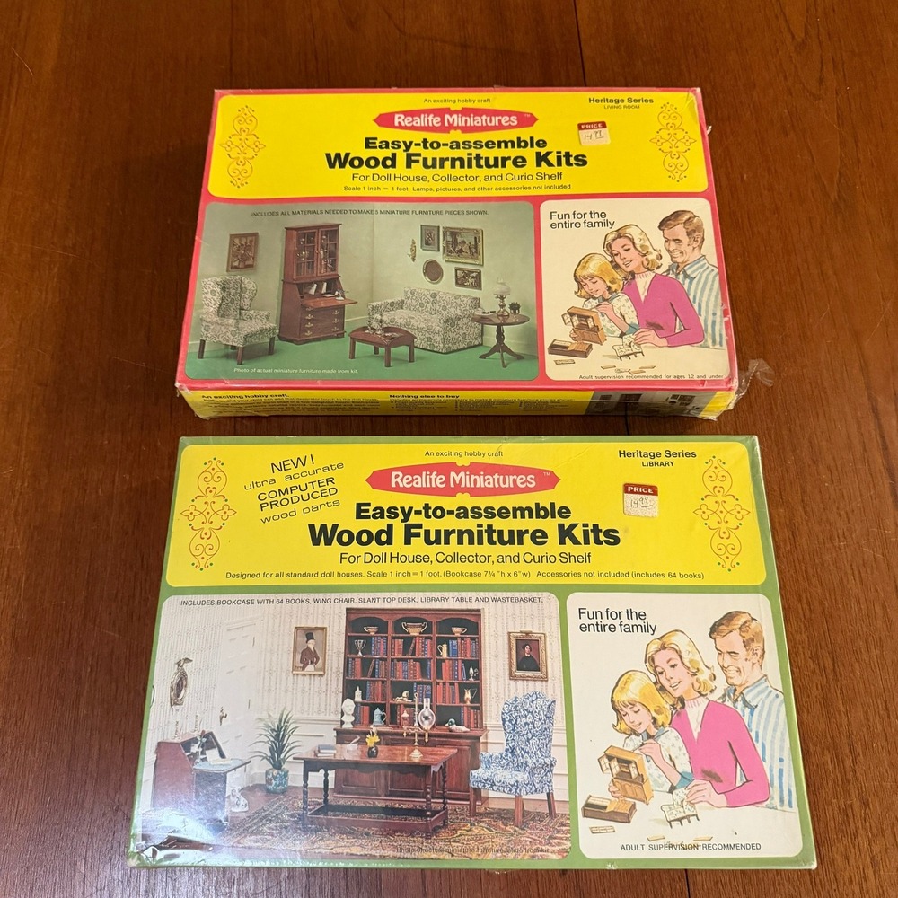 Vintage Realife Miniatures Wood Furniture Kits Heritage Series Lot of 2 Hobby